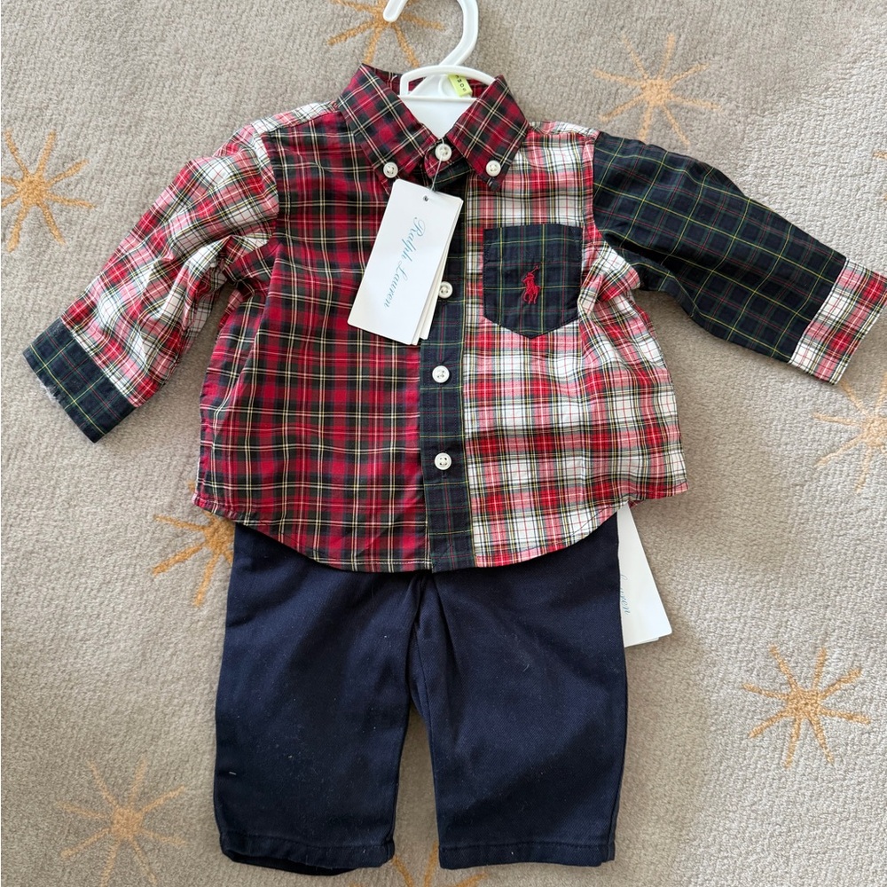 Ralph Lauren Red and Green Plaid Kids Matching Set